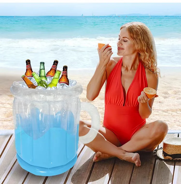

INS Hot Outdoor Inflatable Drinks Holder Ice Bucket Portable Thicken PVC Beer Cup for Hawaii Beach Party Camping Picnic Gifts