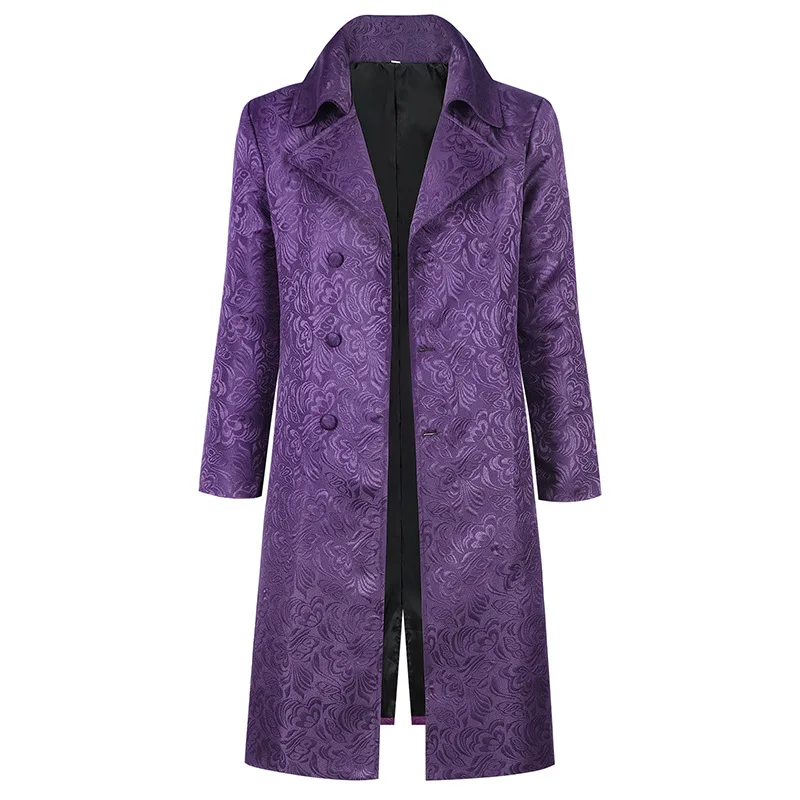 

Мужское пальто в готическом стиле с фиолетовой цветочной вышивкой, Хэллоуин k, костюм клоуна, длинный длинный жилет, модная китайская продукция...