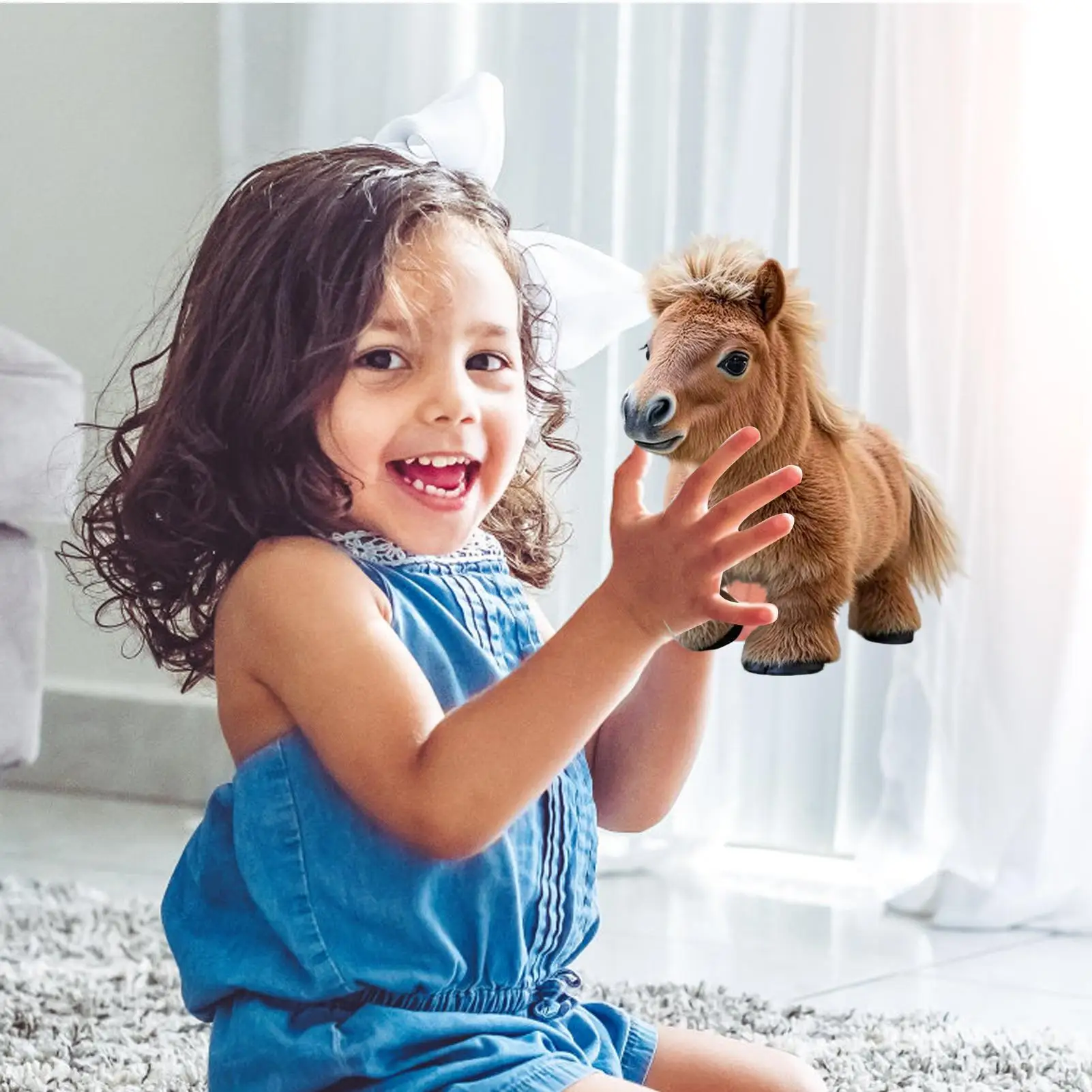 Robot Horse Cute Plush Electric Interactive Simulation Smart Horse Electronic Plush Companion Soft Robotic Pet for Boys Girls
