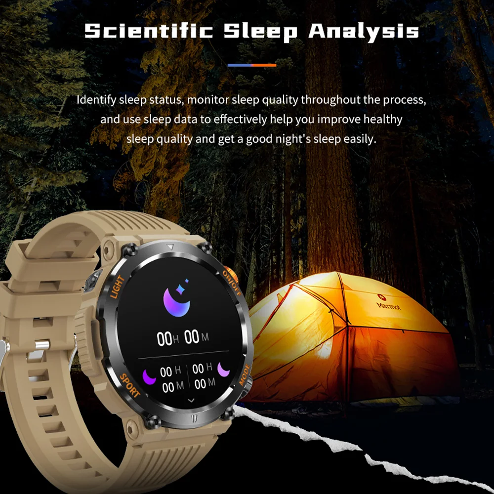 2023 New Military Outdoor Sports Bluetooth Call Emergency Lighting Capacity 450 Battery Heart Rate Monitor Compass Smartwatch