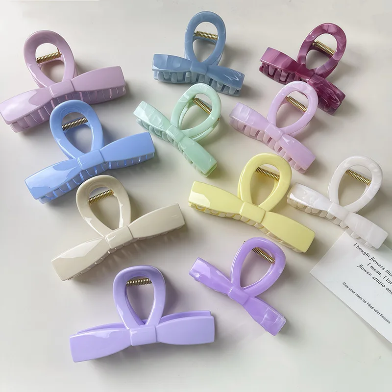 

Fashionable Cute Geometric Hollowed-Out Bow Hair Clip Plastic High Ponytail Shark Clip Hair Accessories Simple Wholesale