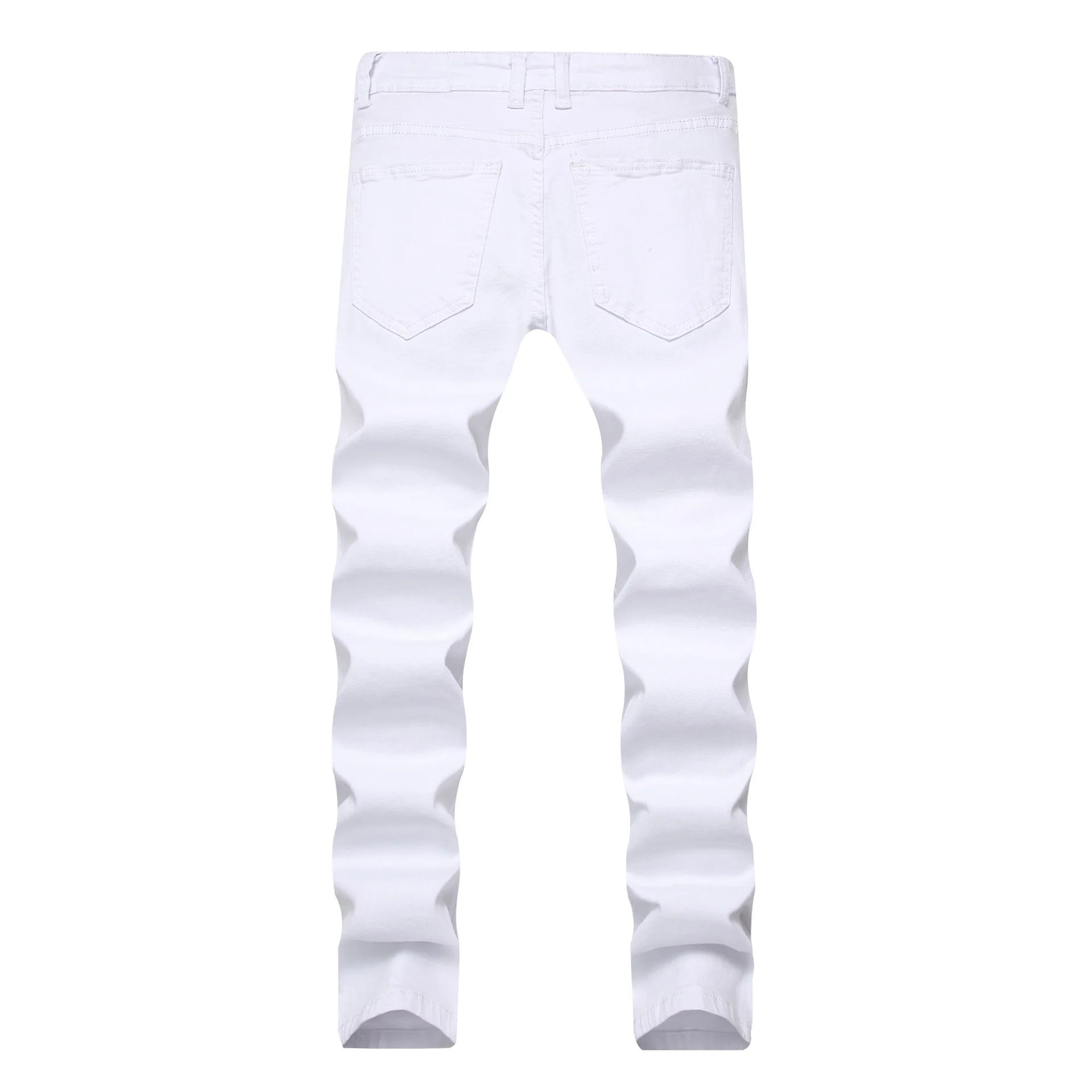 Men's White Stretch Jeans for Fall, Distressed Denim Pants, Asian Sizes 28–42. Spring Casual Trousers.