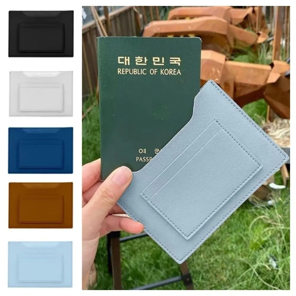 

Portable Solid Color Passport Cover Multifunctional Airplane Check-in Card Holder PU Leather Passport Clip Ticket Folder Male