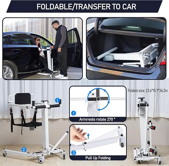 Coolfull Handicap Shift Chair Patient Lift for Disabled Elderly Foldable Wheelchair Transfer Hoist to Vehicle Mobility Aid