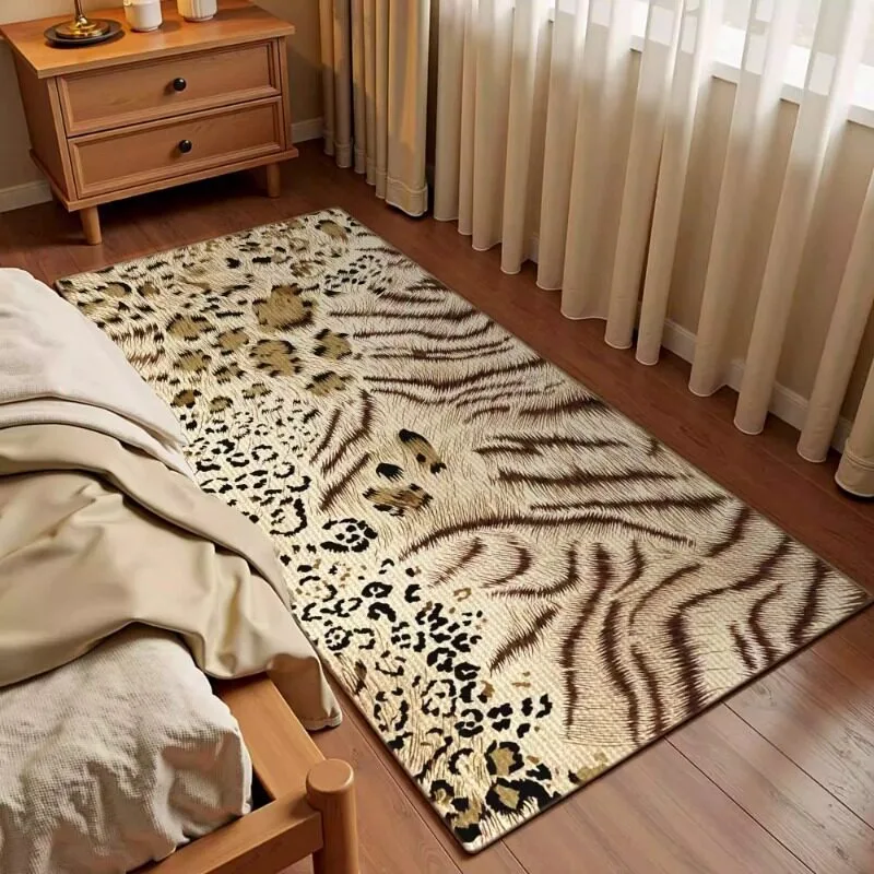 Bedroom Carpet Comfortable Loop Pile TPR Rug Anti-slip Stain-resistant Floor Mat Leopard Print Bedside Mats Home Decoration Rugs