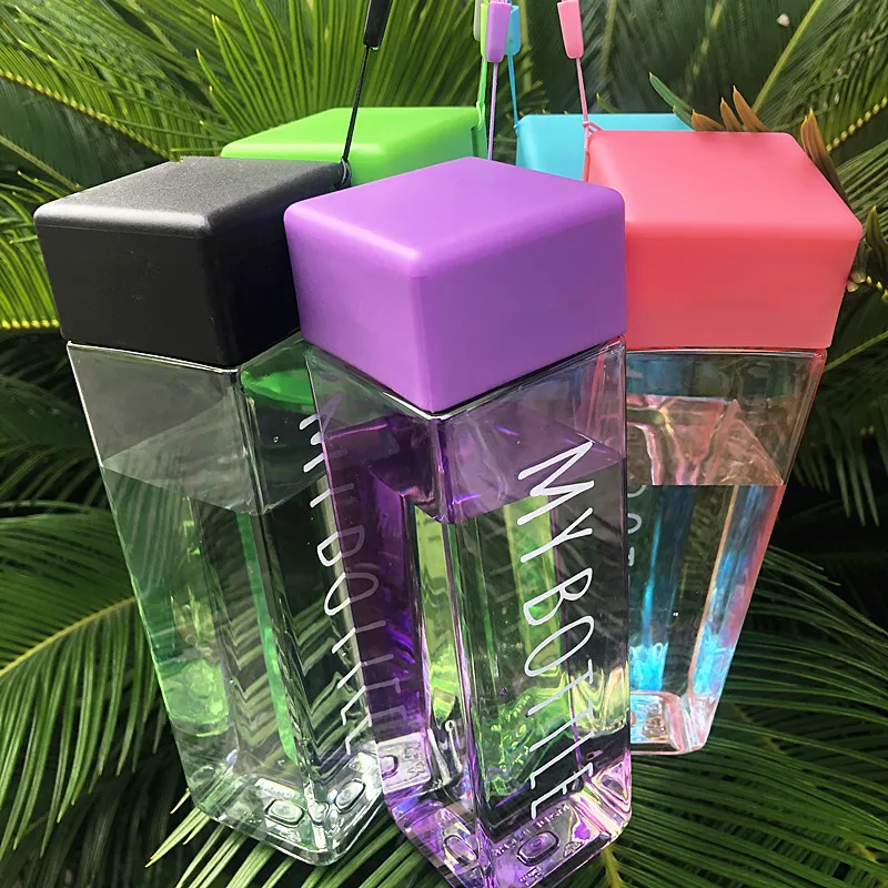 Cute New Square Tea Milk Fruit Water Cup 500ml for Water Bottles drink with Rope Transparent Sport Korean style Heat resistant