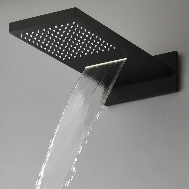 KEMAIDI Black Shower Head Rainfall Waterfall Shower Head LED Bath Shower Spray Bathroom Square Top Over Spray Black/brushd gold