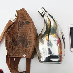 Creative Stainless Steel Horn Style Wine Bottle Portable Outdoor Bottle Large Capacity Wine Bottle With PU Leather Cover ZD601