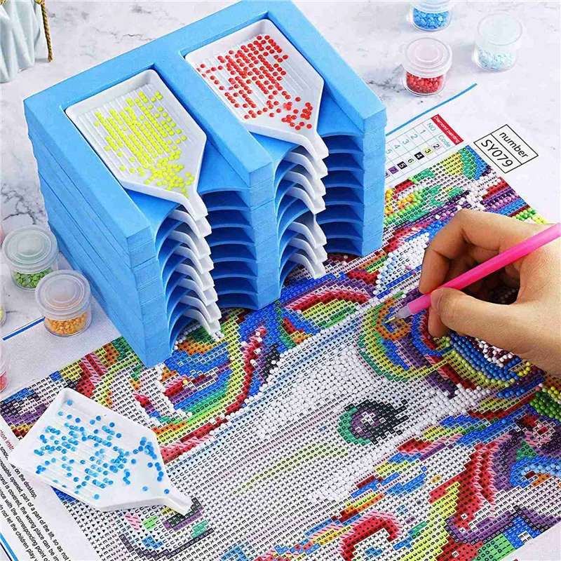 4X 16 فتحة الماس اللوحة صينية المنظم الماس اللوحة الملحقات صينية الماس أدوات الطلاء أطقم المنظم الأزرق #6