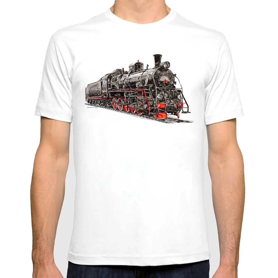 Vintage Hot Sales Fashion poster Soviet Freight Steam locomotive Er series print Men T-Shirt Hipster Unisex street style Tshirts