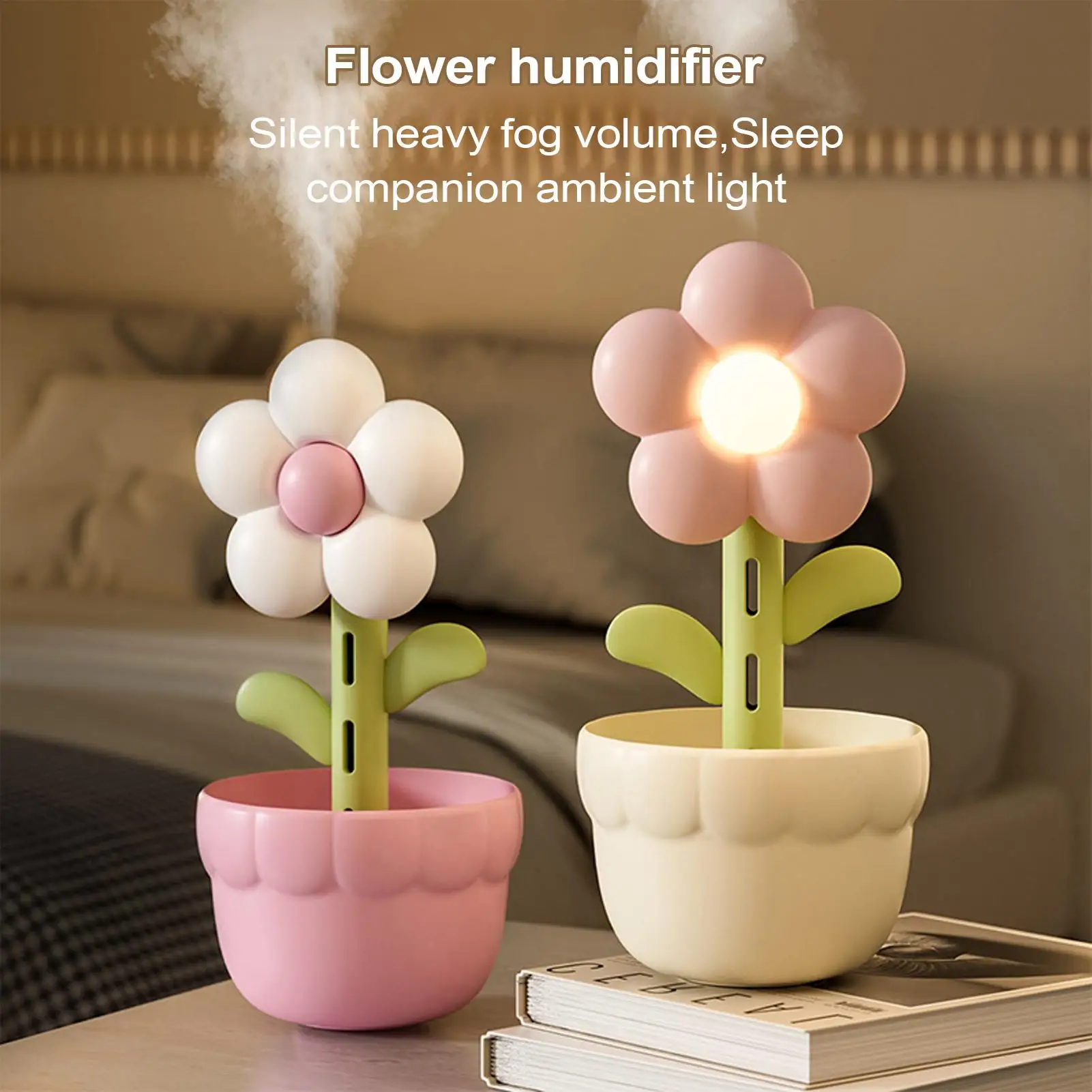 Cute Flower Humidifier Portable 300ml Flower Cute Humidifier Aromatherapy Diffusers For Bedroom Car Toddler Elderly Hotel