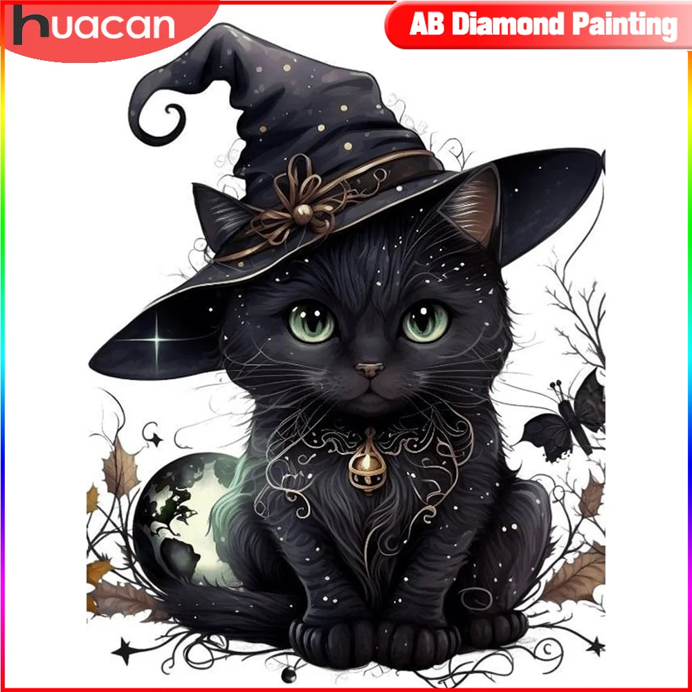 

HUACAN алмазная вышивка новая коллекция 2023 животное кошка полный квадрат/круглый дрель мозаика волшебная шляпа домашний декор