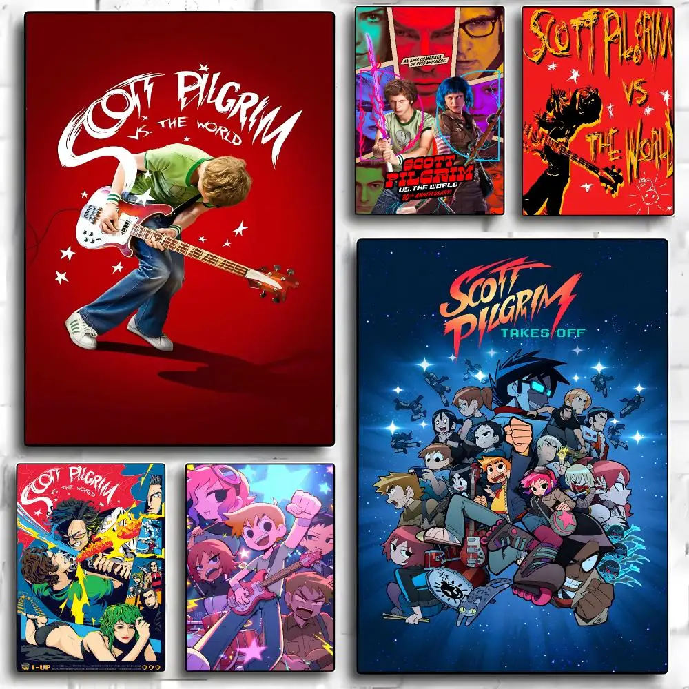 S-Scott Pilgrim Vs The World Poster HD Art Sticky Wall Room Decor Home Waterproof Home Living Bar Aesthetic Decoration