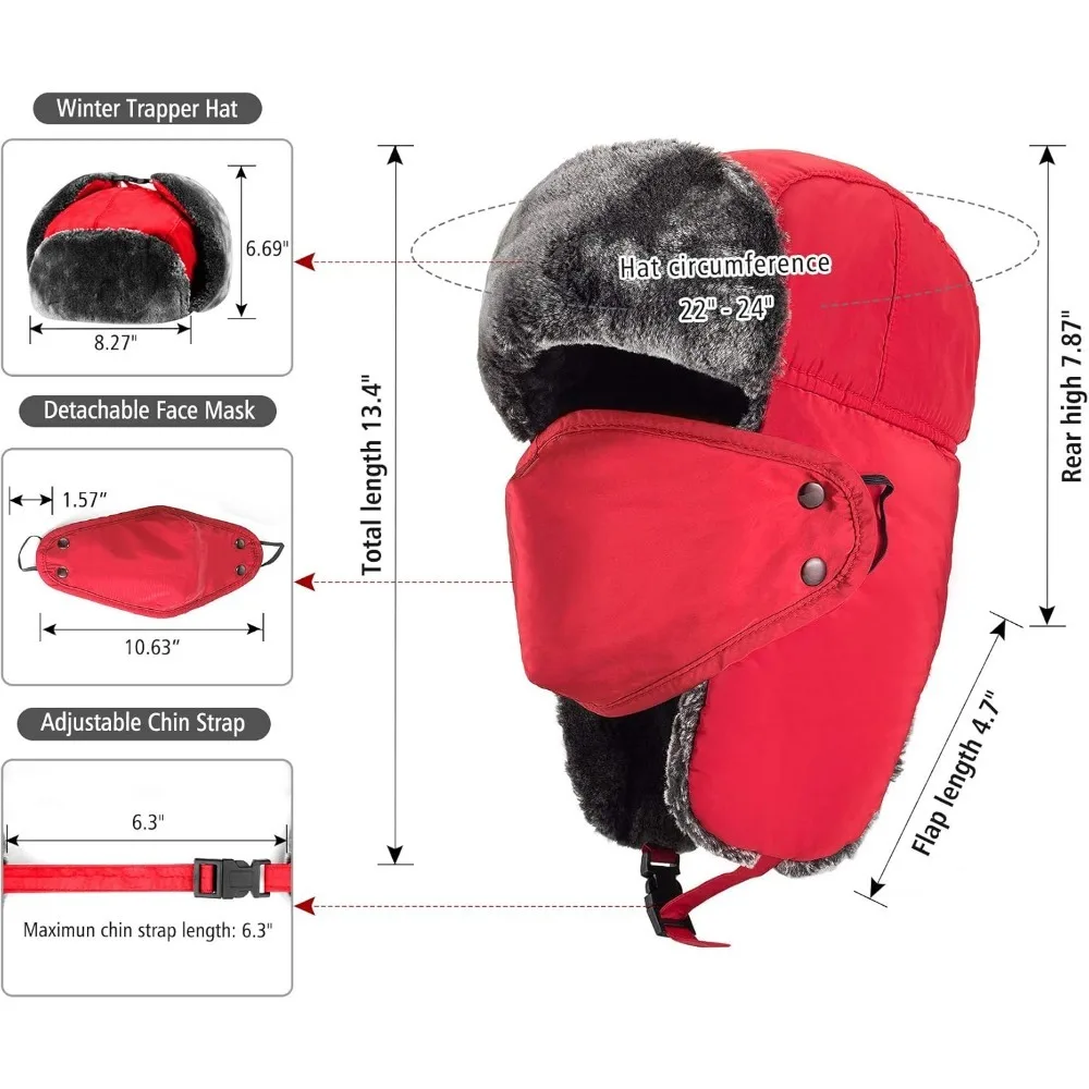 قبعات شتوية للنساء والرجال مع غطاء للأذن، قبعات بومبر روسية دافئة للطقس البارد