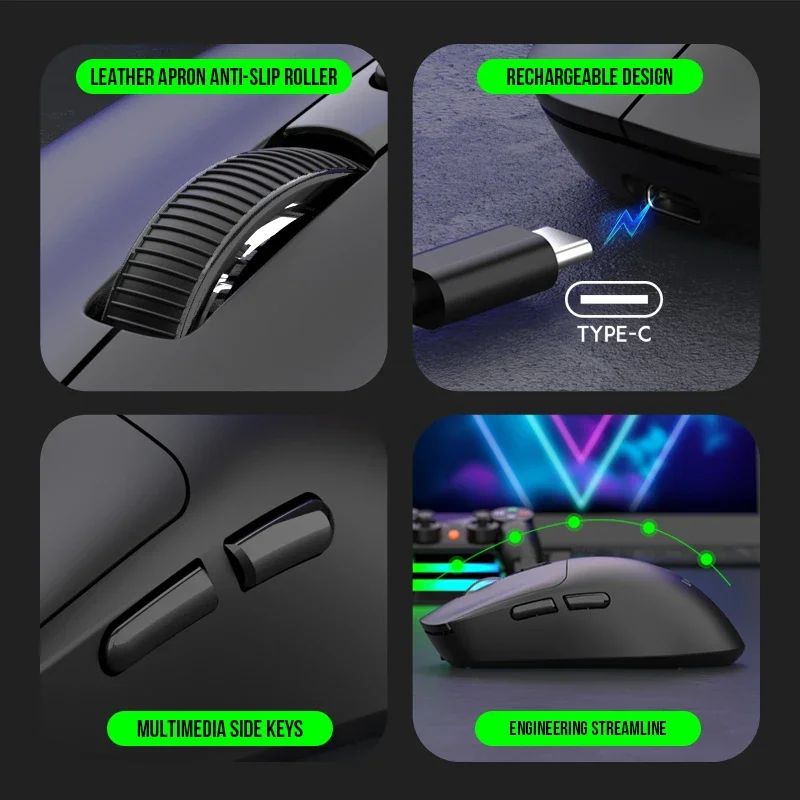 Q8 Wireless Gaming Mouse 2.4G Silent, Rechargeable Type-C, Right-Hand Design, Wireless Mouse