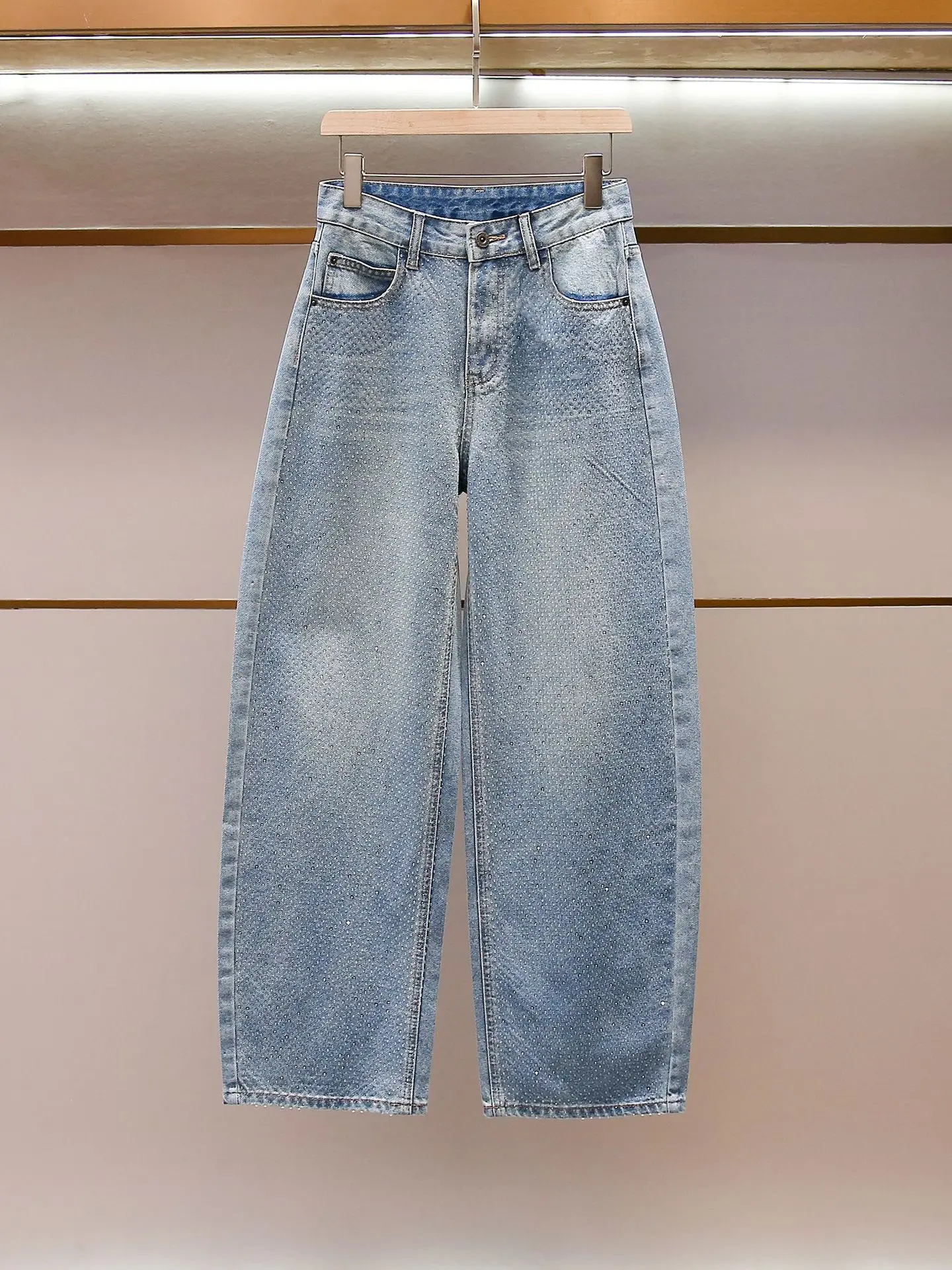 Withered Women's Summer New Versatile A-line Design With Diamond Studded Starry Sky Wide Leg Jeans For Women