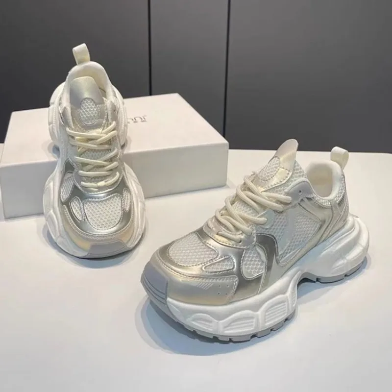 

2025 Women's Chunky Sneakers Height Increase Summer Mesh Ventilation Casual Shoes for Women Trendy Design Fashion Footwear