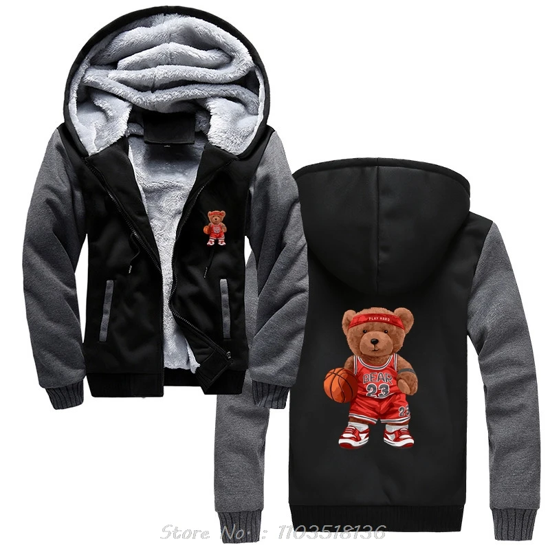 Teddy Bear 23 Love The Game Play Basketball Funny Hoodie Men Cotton Clothing Oversized Hoody Hip Hop Coats Winter Streetwear