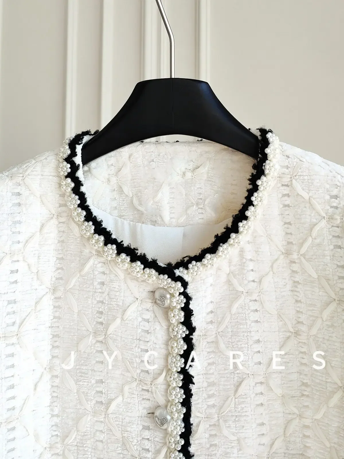 New High end velvet milk white diamond grid jacket exquisite top big size