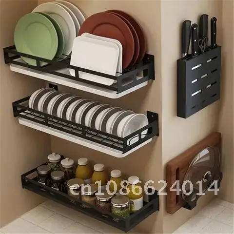 Kitchen Organizer And Storage Bowl Plate Knife Storage Black Dish Drain Rack Corner Shelf