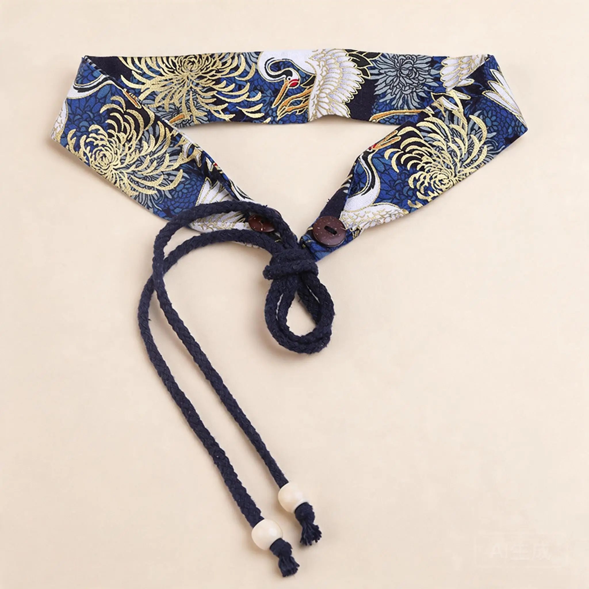 Chinese Style Dark Blue Dragon God Crane Print Mens Adjustable Headband Sweat Absorbent Sports Headwear For Hanfu Cosplay Party