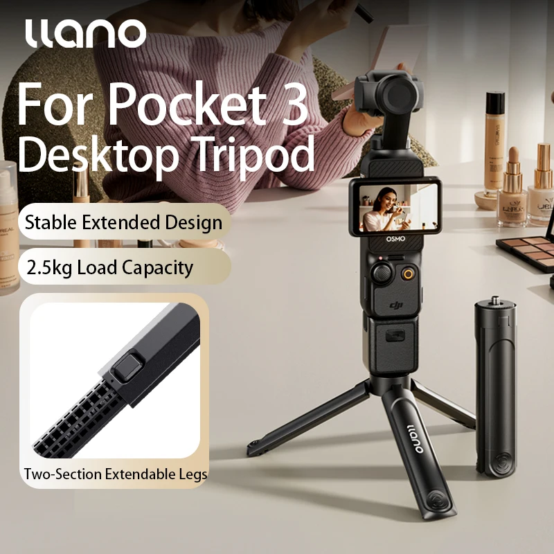 llano für Pocket 3, erweitertes Desktop-Stativ, multifunktionales Desktop-Stativ mit zweiteiligen ausziehbaren Beinen, Höhenverstellung