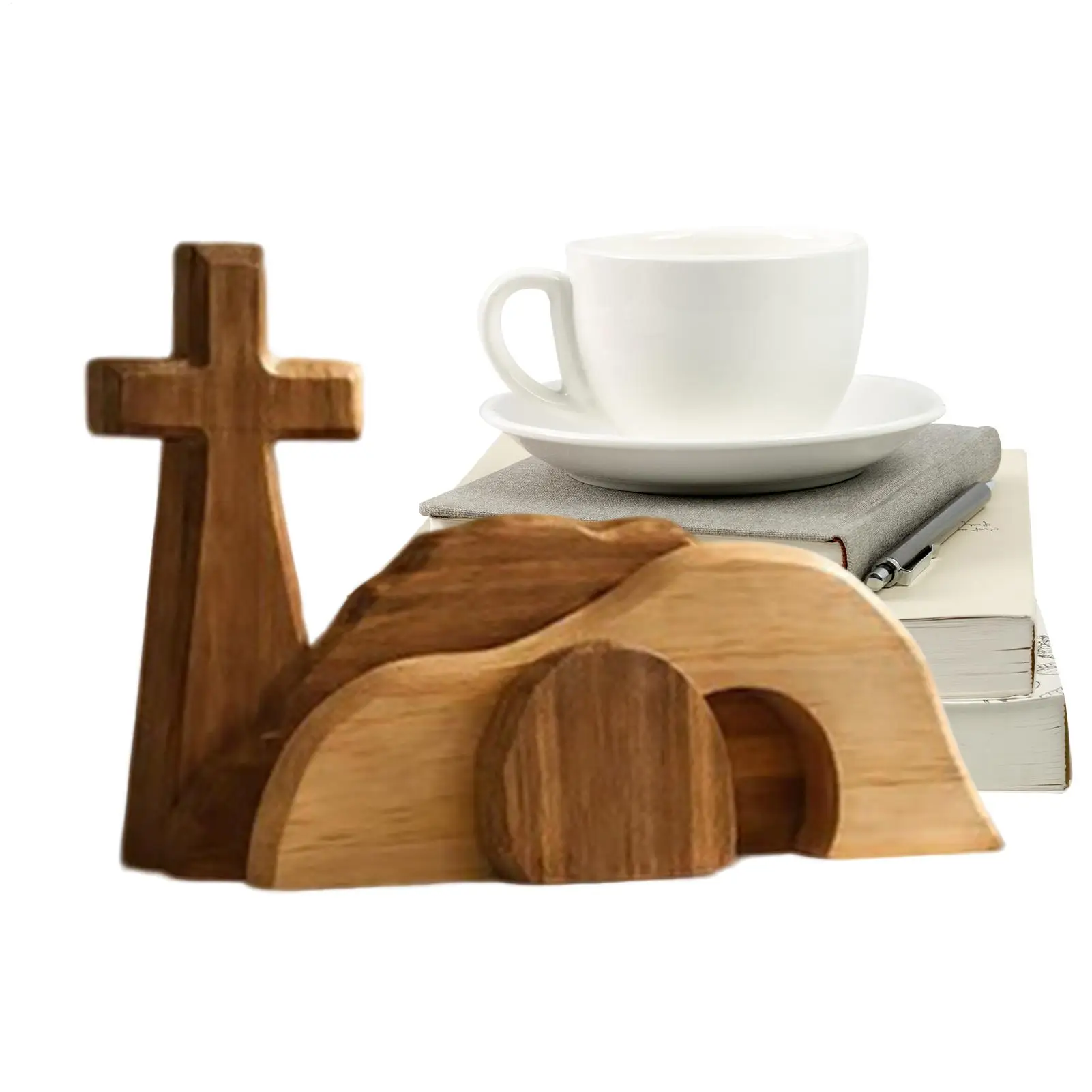 23cm Empty Tomb Easter Scene Wooden Nativity Tabletop Decor Religious Easter Nativity Set for Home Church Mantle Shelf Desk