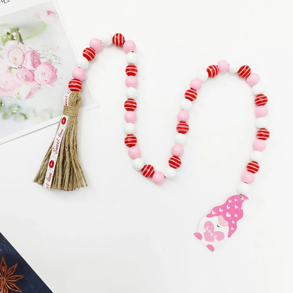 

2pcs Valentine Beads Wood Reusable Decor Tassel String Home Party Valentine Day Decor Wooden Bead Pendant