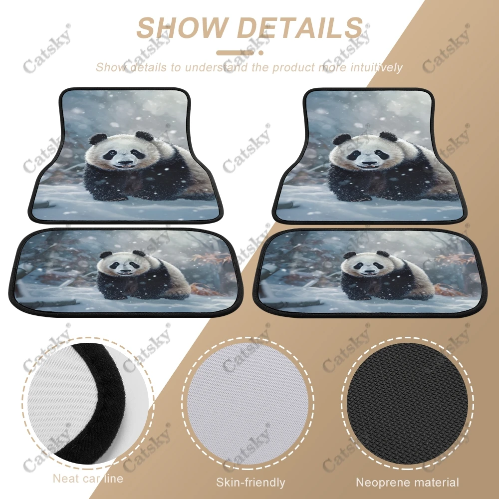 Panda Bear Walking In The Snow Car Auto Floor Mats Carpet, 4PCS Customized Cars Mat All Weather Automotive Vehicle Pad Stylish