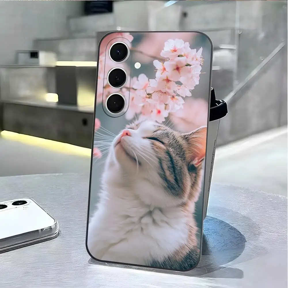 A Cat Surrounded By Flowers Phone Case For Samsung S26 S25 S24 S23 S22 Ultra Plus Fe A57 A37 A17 A27 5G Silicon Cover