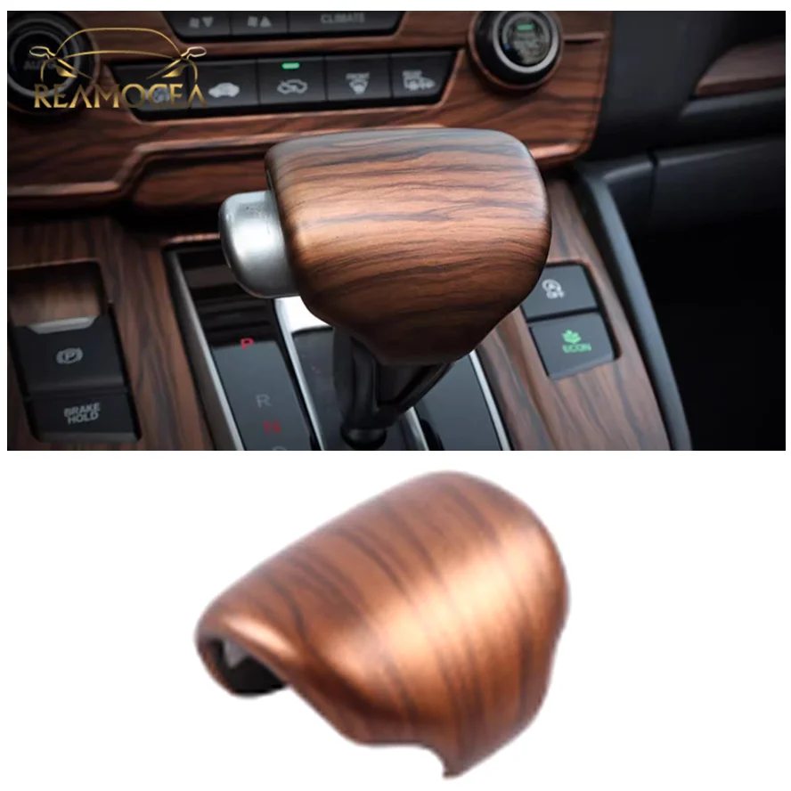 Reamocea Gear Shift Head Trim Cover Fit For Honda CRV CR-V 2017-2022 Peach Wood Grain Interior Decoration Cover Car Accessories