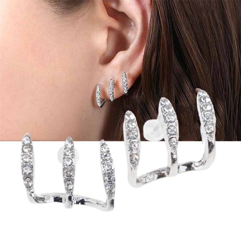 D55D Beautiful Three Prong Curved Ear Studs For Women In Gold Silver Colors Alloy Earrings Accessory Comfort Fit Stylish.
