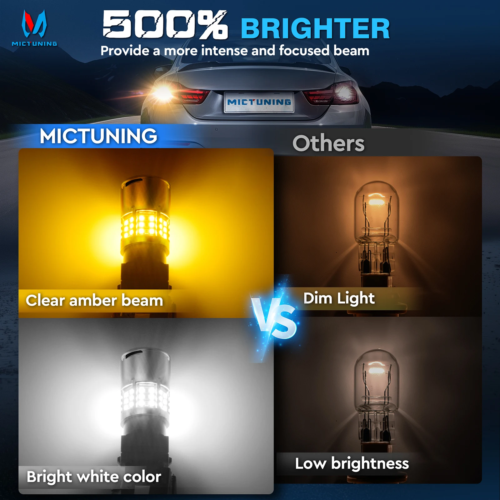 MICTUNING 2PCS LED Bulb 6000K Backup Light Bulbs with Condenser Lens Canbus Error Free for Reverse Tail DRL Turn Signal Light