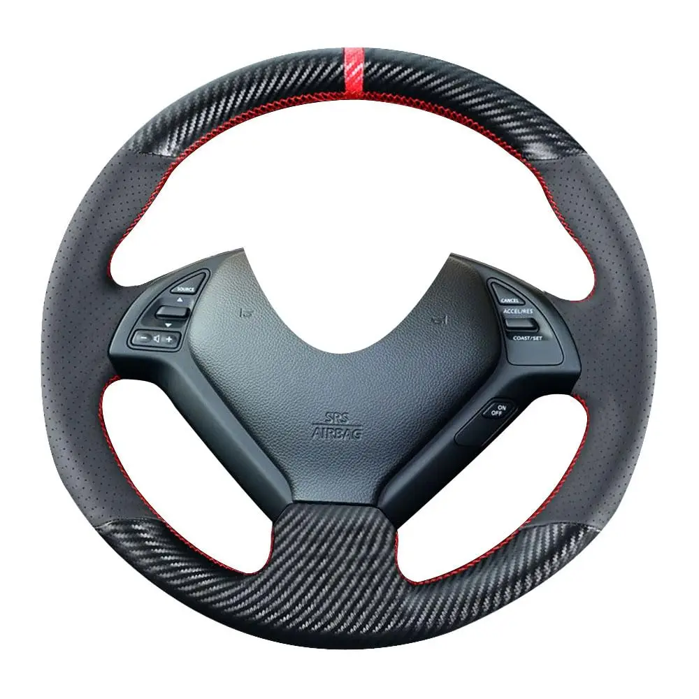 

Carbon Fiber Steering Wheel Cover For Sedans Crossovers 2007-2018 Microfiber Leather Red Stitching