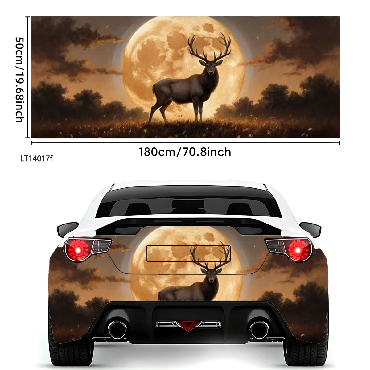 Vintage Wilderness Stag Big Moon Landscape Car Rear Tail Sticker Waterproof Vinyl Universal Truck