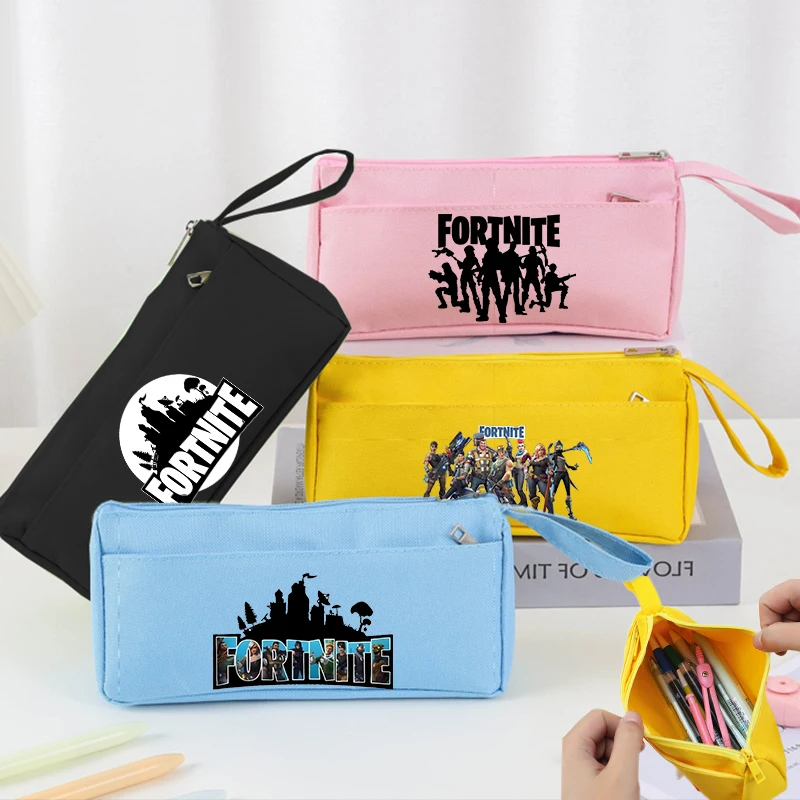 FORTNITED New Oxford Boy Pencil Case Kid Student Simple Double Layer Stationery Box Solid Color Pencil Bag School Supplies Gift