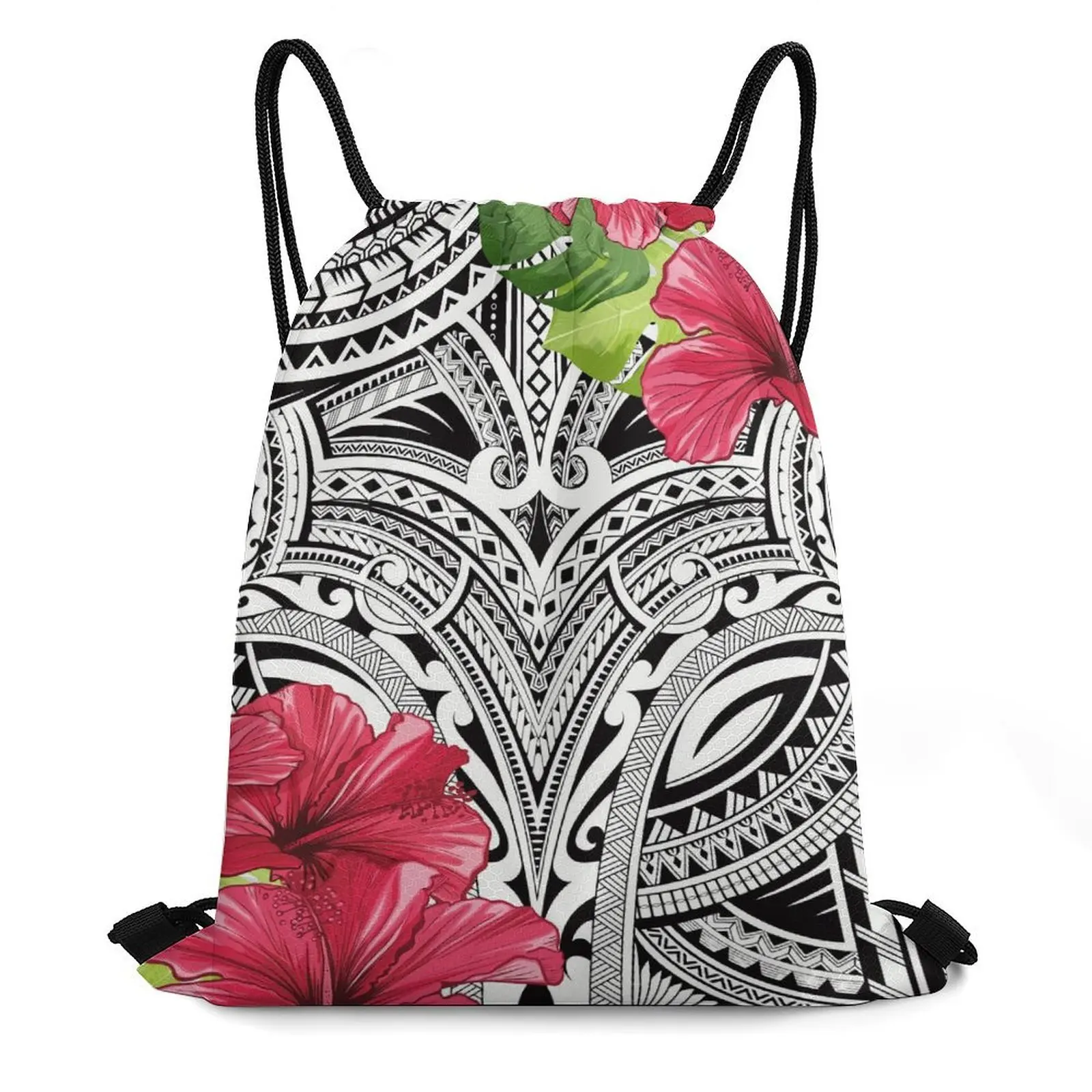 Полинезийская сумка на шнурке в этническом стиле с цветком гибискуса, рюкзак на шнурке, портативный повседневный дорожный рюкзак на шнурке