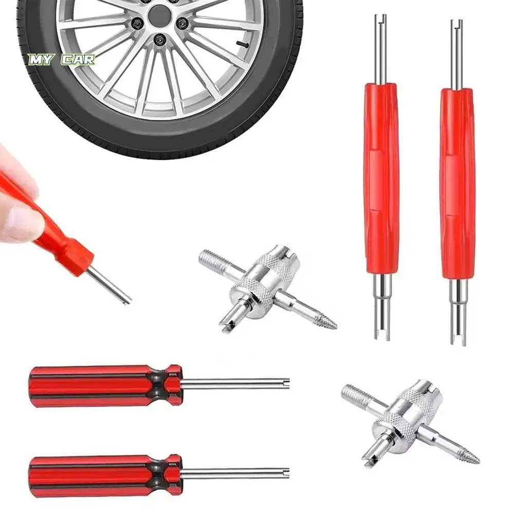 

6Pcs Multi Function Tire Valve Stem Installer Tool Set Rust-proof 4-in-1 Valve Core Remover Tool Tire Cleaning Tool
