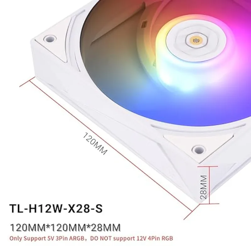 Thermalright TL-H12W-X28-S 1/3/5 PCS ARGB Wentylator do obudowy komputera 2150RPM Wentylator procesora do chłodzenia komputera stacjonarnego Kompatybilny z chłodnicą i obudową