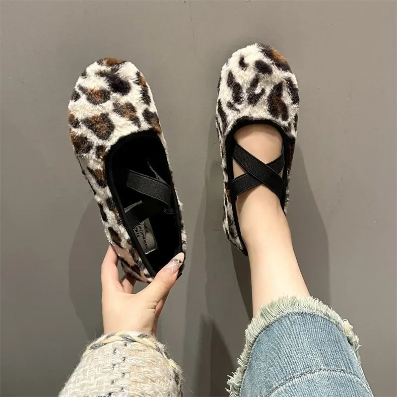 2024 zapatos de mujer a la moda, zapatos planos con banda elástica para mujer, gran oferta, zapatos planos informales con punta redonda para mujer, nuevos tacones planos con estampado de leopardo