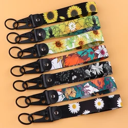 Sunflower Fashion Short Phone Strap Car Keychain Wrist Strap Flowers Lanyard for Keys Keys Holder Key Ring Accessories