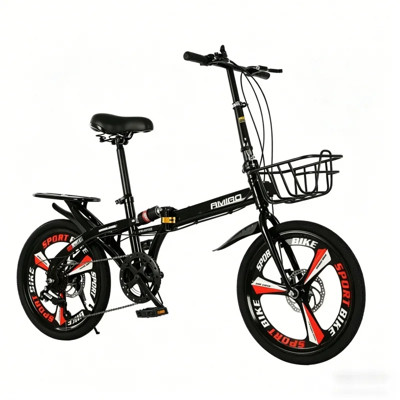 

20Inch Ultra-Light Folding Bike 7 Speed Portable Adult Bicycle Commuter Student Walking Bike with Black Integrated Wheels Rear S