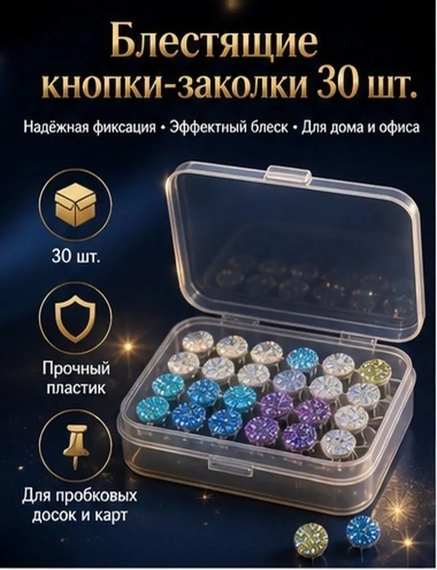 30Pcs Diamond Thumbtacks Compact Shining Multi-Function Pushpins Home Office Desk Accessories Map Supplies Thumbtacks