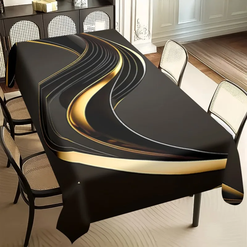 One modern luxury tablecloth - black and gold artistic stripe design, 100% polyester, for rectangular table coveringxzj