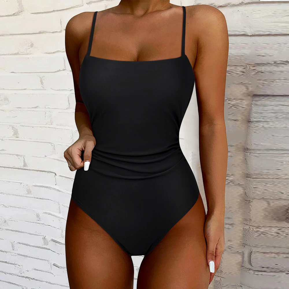 2024 New Black One Piece Swimsuit Sexy Solid Push Up Swimwear Women Summer Bathing Suits Beachwear Monokini Swimsuit Female