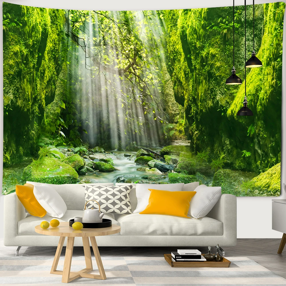 Beautiful Nature Mountain Tapestry Hippie Sea Sunset Beach Landscape Forest Bamboo Wall Hanging Home Decoration