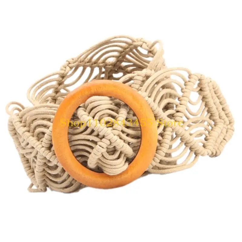 49MC Handwoven Tribal Pattern Wax Rope Wide Waist Belt For Women Fashionable Comfortable Waistband Accessory