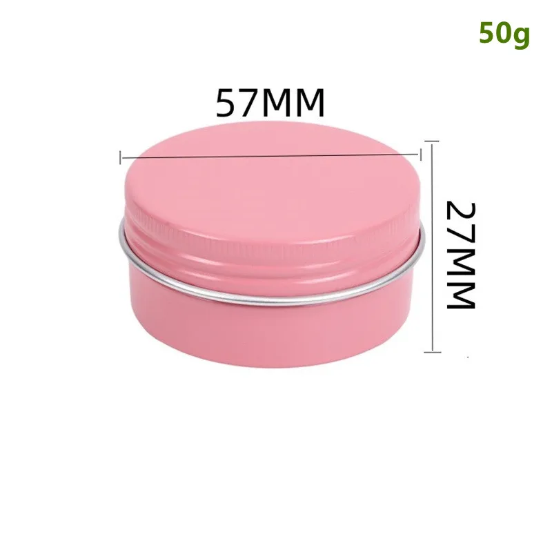 

100pcs 1.76oz/50ml Aluminum Cosmetic Bottle Screw Lid Round Pink Aluminium Jar Cans Makeup Empty Lip Balm Cosmetics Container