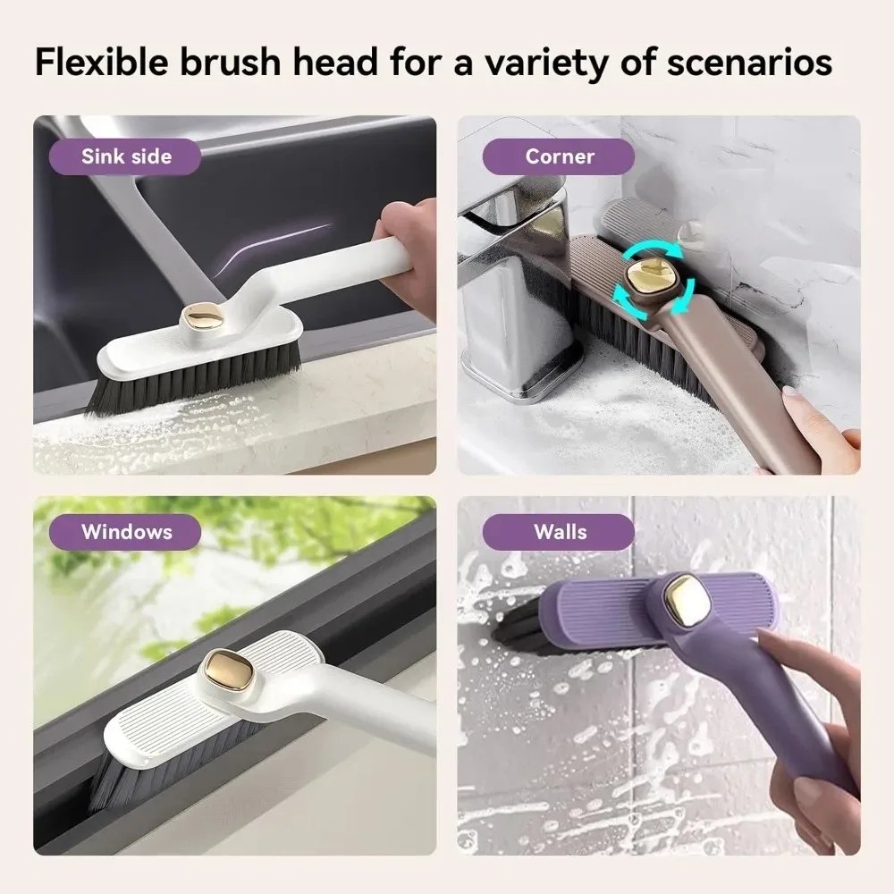 Tile Groove Door Window Gaps Cleaning Brush Crevice Cleaning Brush Multi-function Hard Bristle Long Handle 360° Rotating