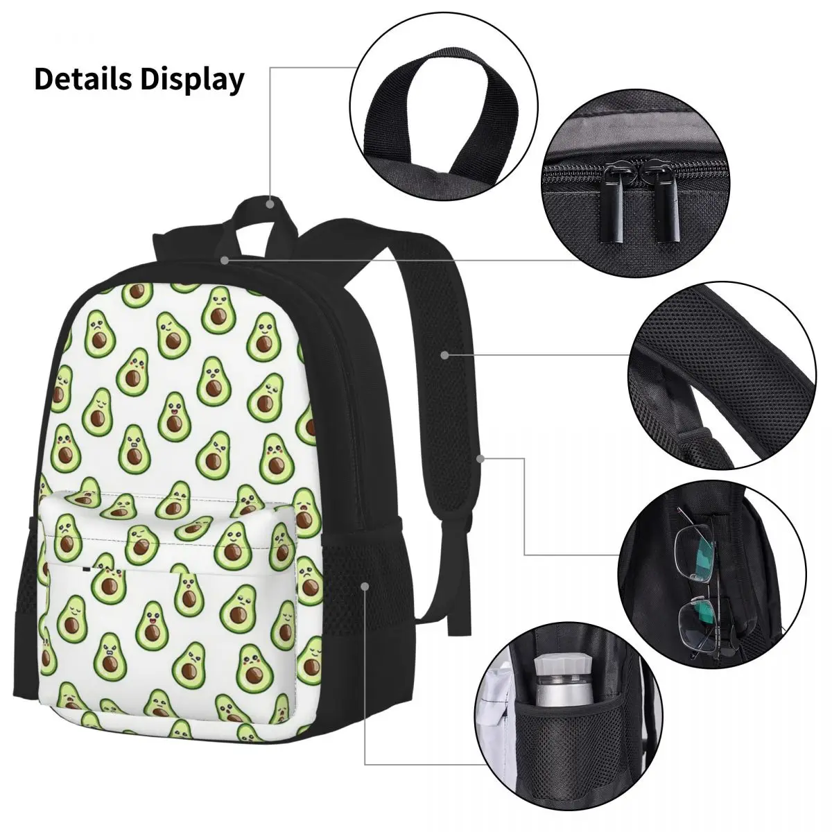 Divertenti emoticon di Avocado zaini ragazzi ragazza Bookbag studenti borse da scuola cartone animato bambini zaino pranzo borsa penna Set tre pezzi